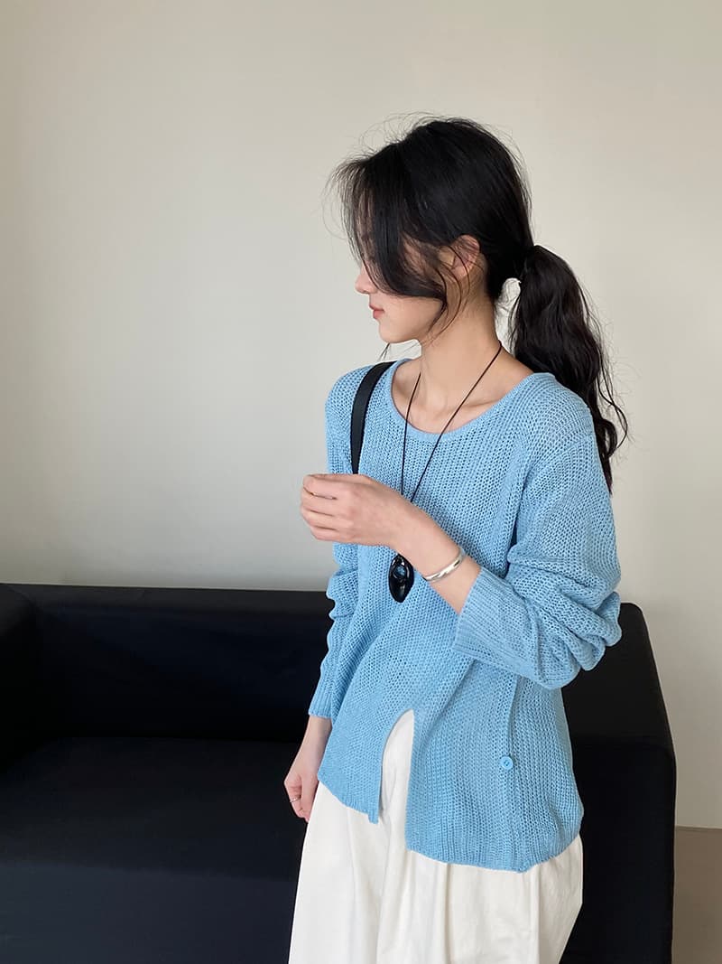 カットソー 裾結びニット長袖プルオーバー