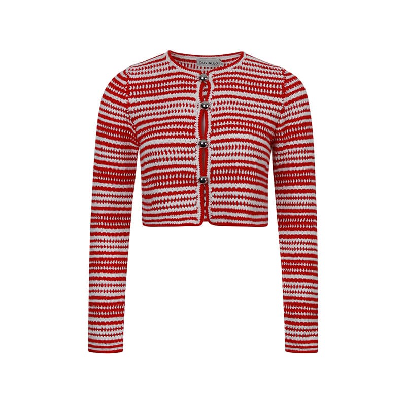 カットソー 模様編みショート丈カーディガン