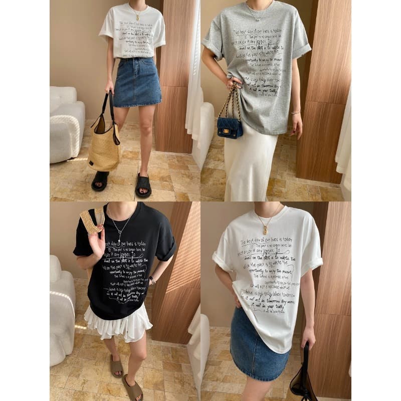 カットソー 詩的メッセージ入りリラックスTシャツ