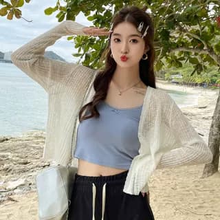カットソー 透かし編みショート丈カーディガン
