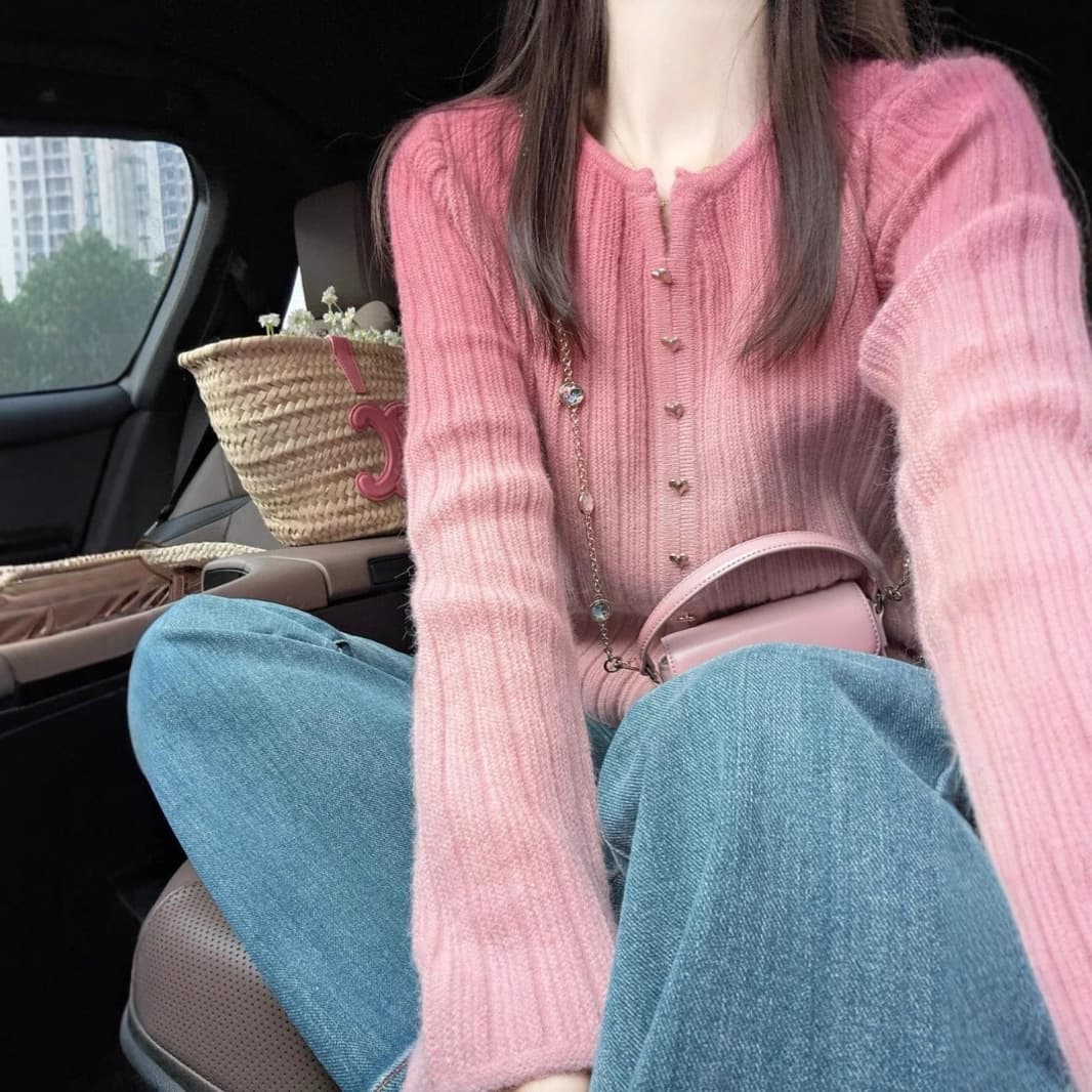 カットソー 優美リブ編みVネックカットソー