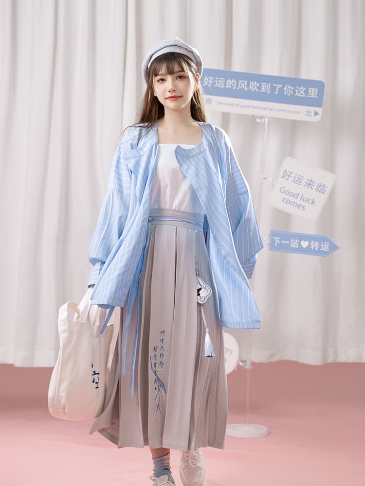 カットソー ゆったりストライプオーバーシャツ