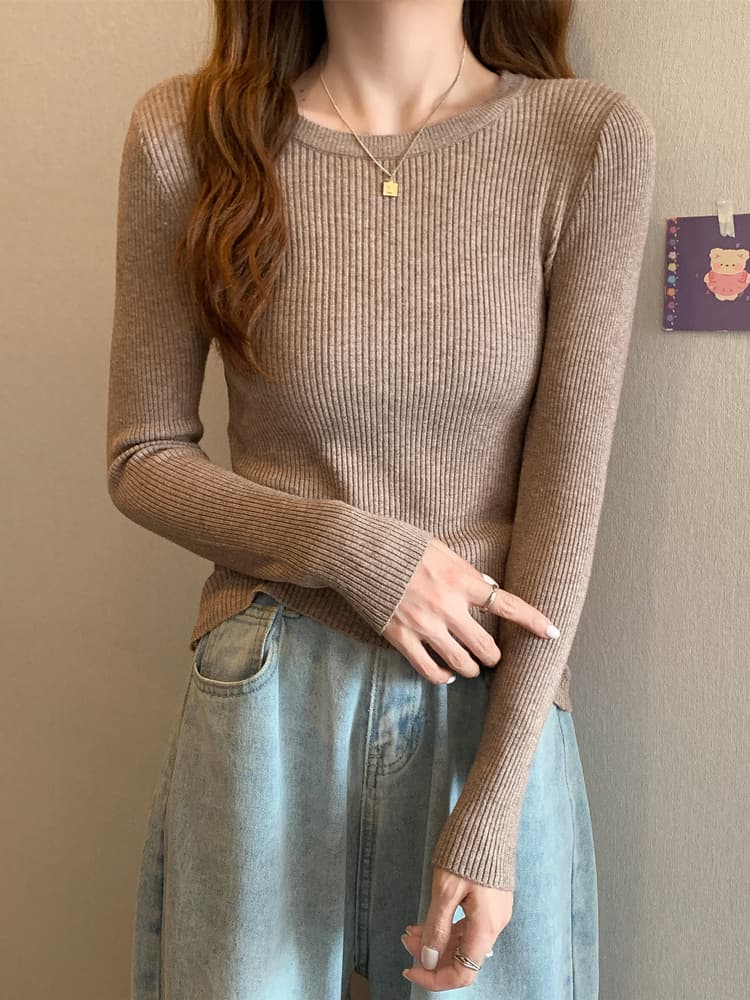 カットソー シンプル織り目リブカットソー