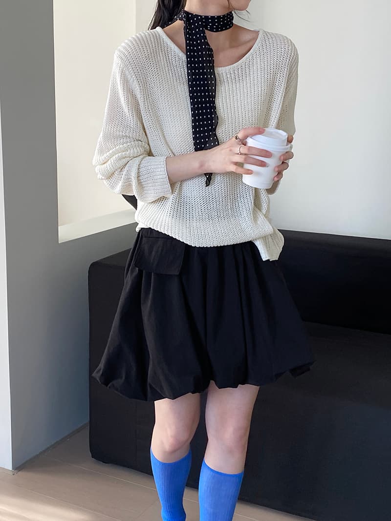 カットソー 裾結びニット長袖プルオーバー