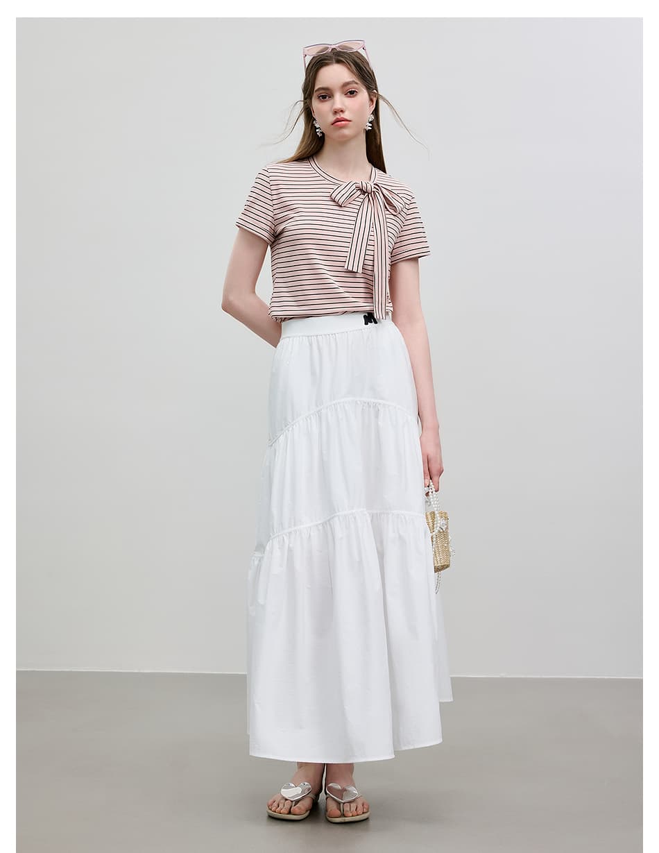 カットソー リボン結び横ボーダー半袖