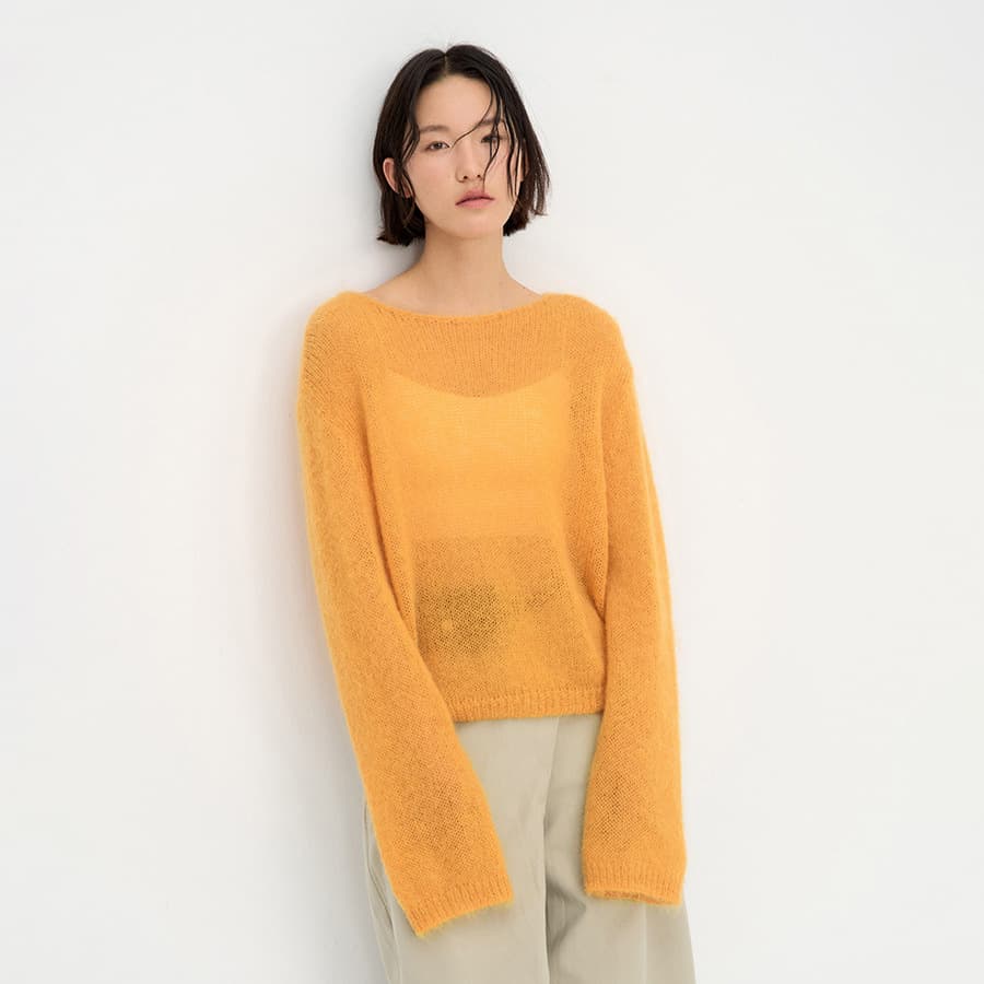 カットソー シアーニット 透け感長袖プルオーバー