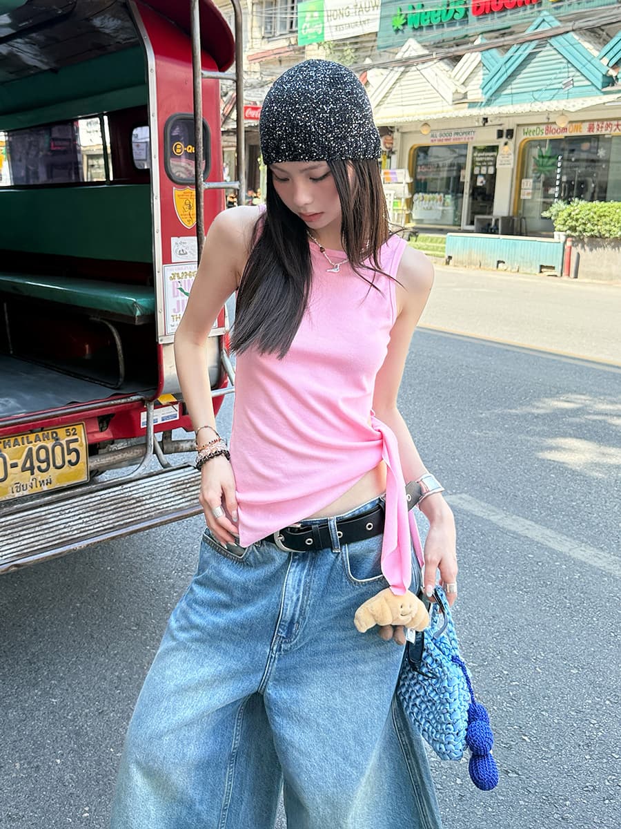 カットソー サイドスリット ノースリーブ カットソー