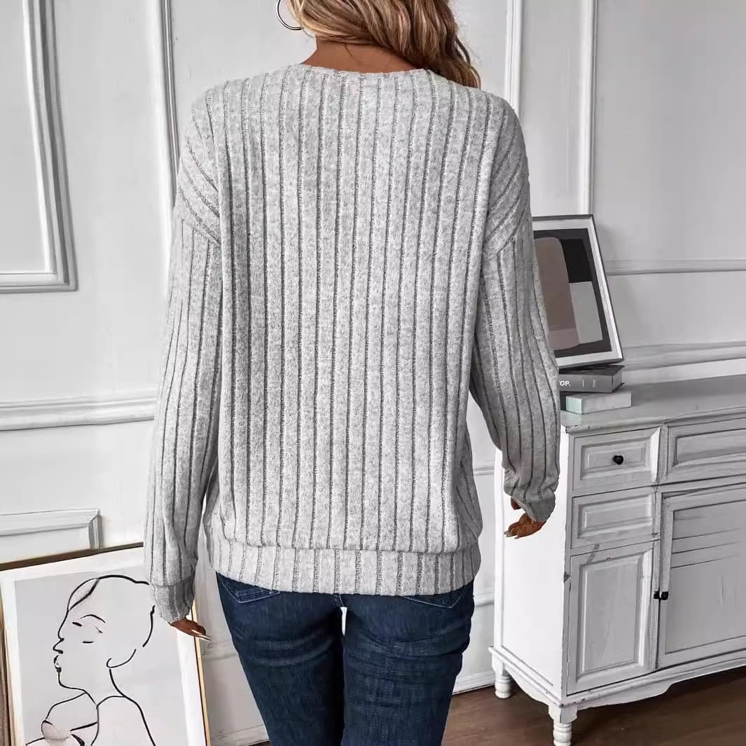 カットソー 縦リブ編みゆったりVネックプルオーバー