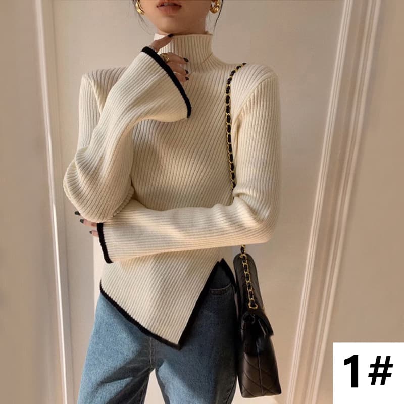 カットソー 2025秋冬新作 不規則デザイン ハイネック長袖セーター 全3色