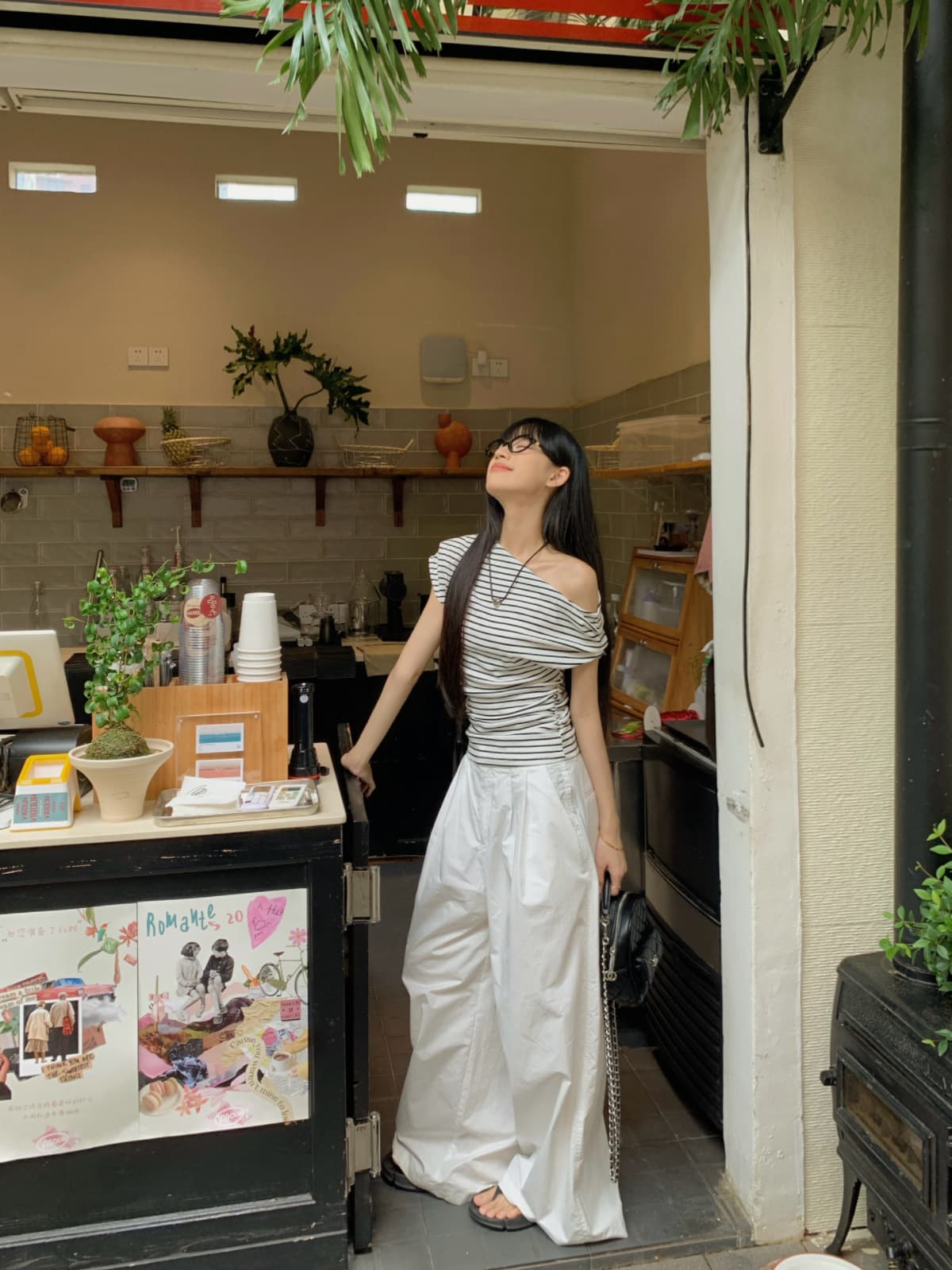 カットソー 肩見せボーダーボートネック