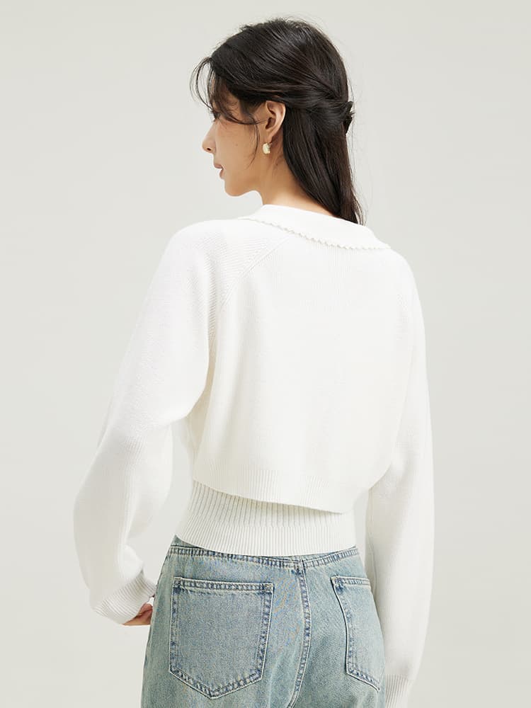 カットソー 花飾りブローチ付き襟付きボレロカットソー