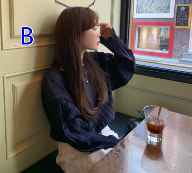 秋服 ボートネック プリーツ長袖カットソー レディース
