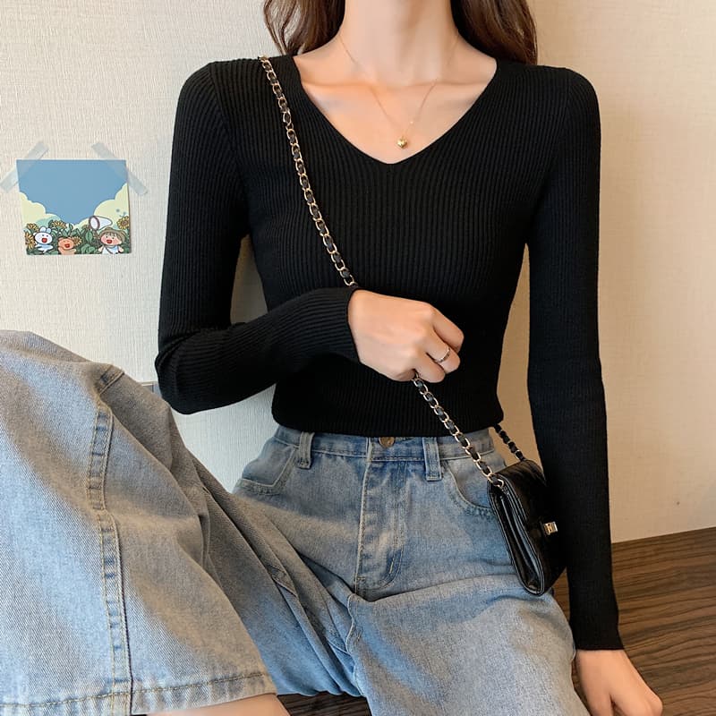 カットソー すっきり上品ボートネックリブニット