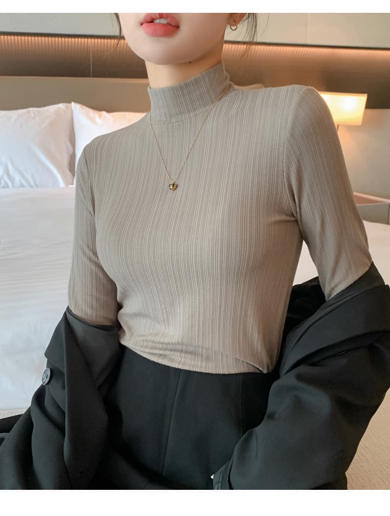 カットソー リブ編み細身ハイネックカットソー