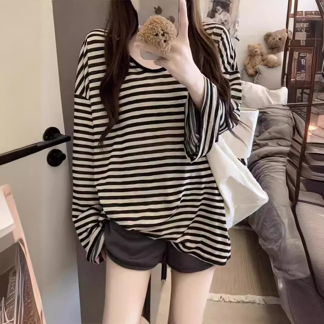 カットソー ゆったりボーダー長袖カットソー