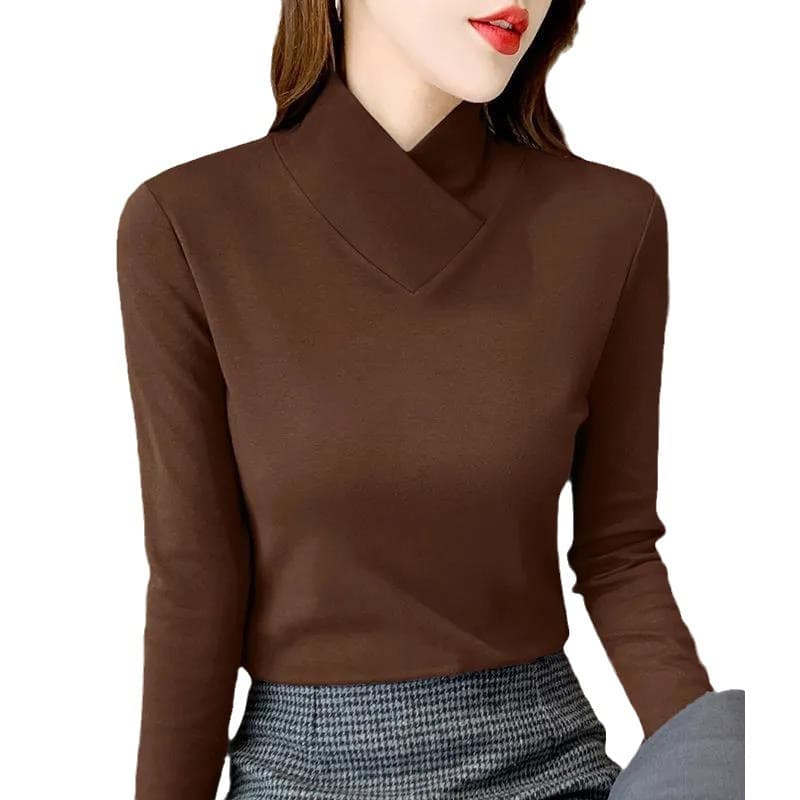 カットソー 洗練斜め襟ハイネックカットソー