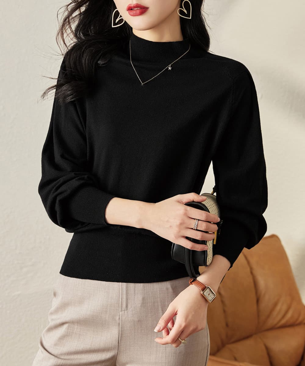 カットソー ハイネックニットトップス レディース 秋冬