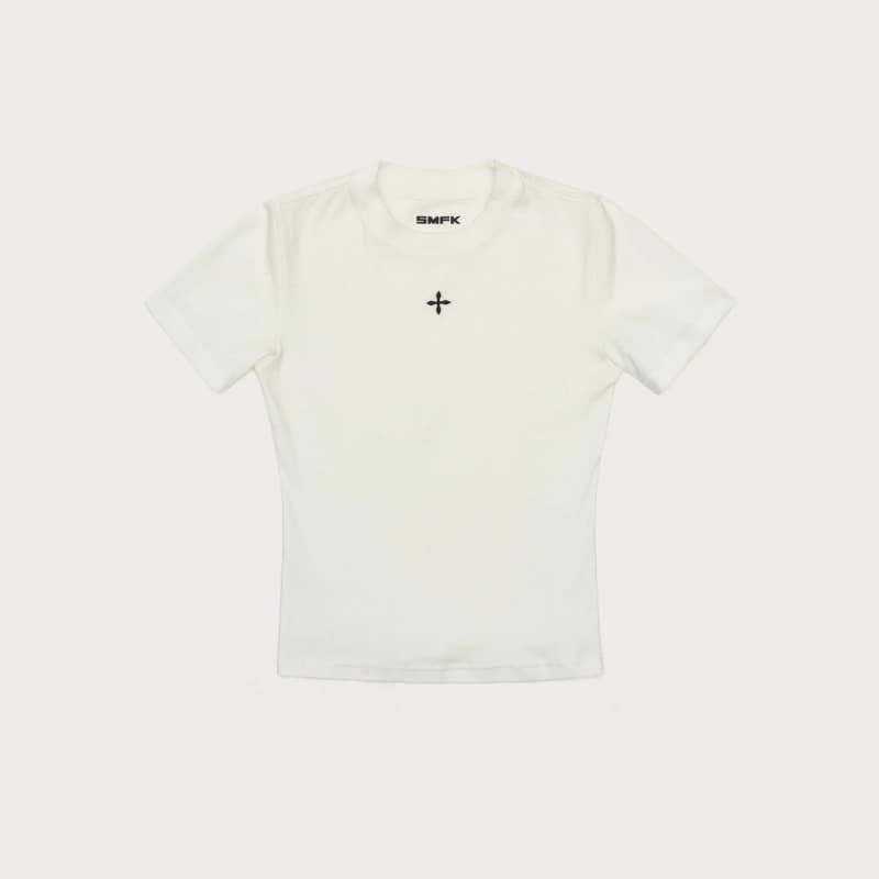 カットソー シンプル胸元マークショート丈カットソー