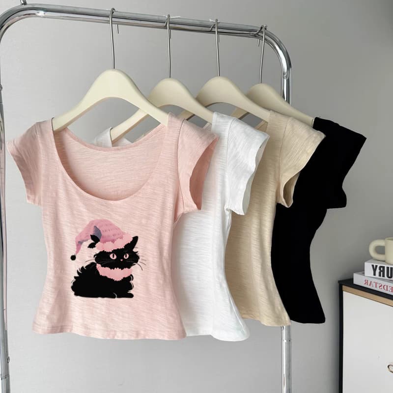 カットソー ねこさん帽子プリントノースリーブカットソー