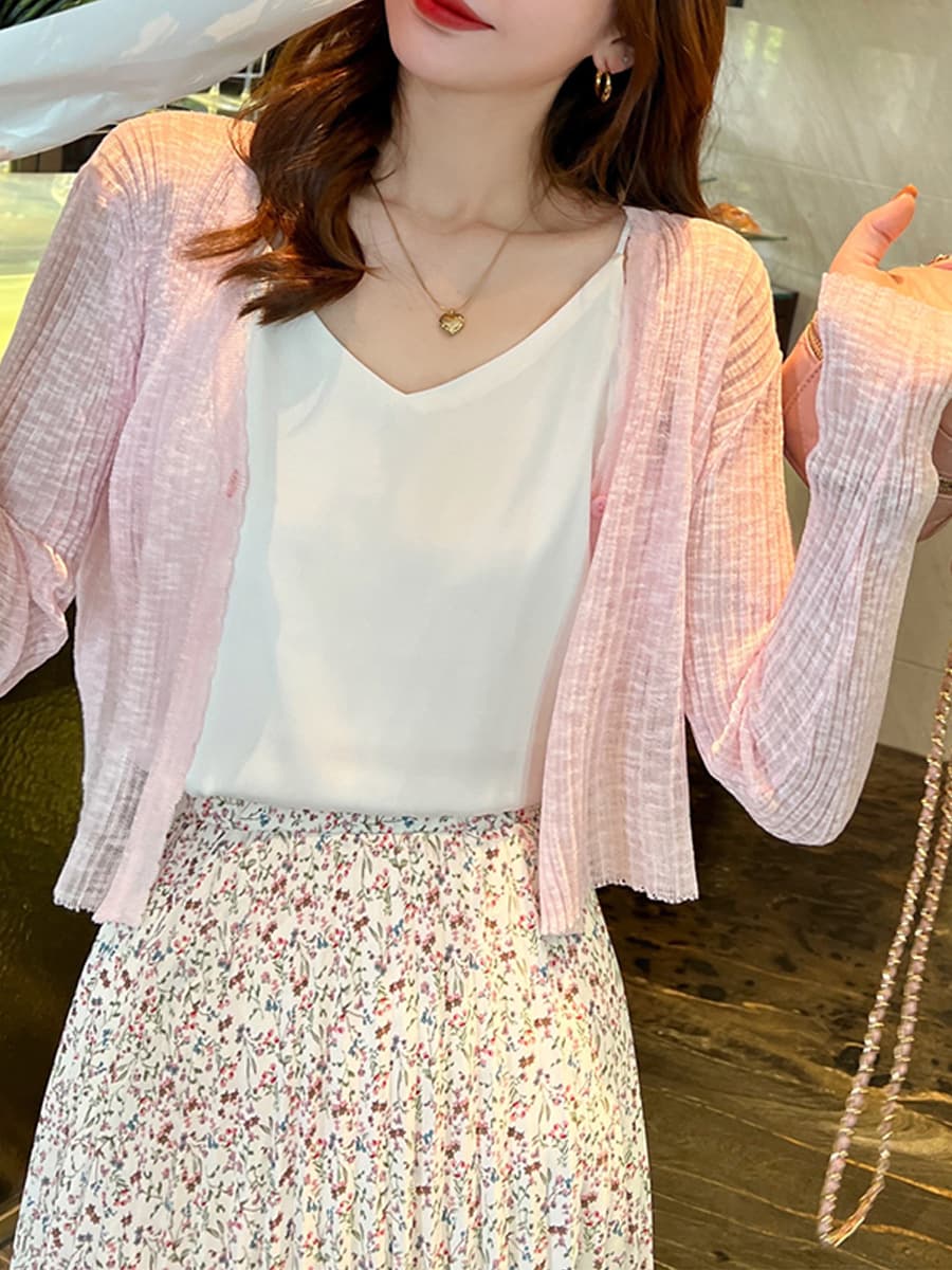 カットソー 透かし編みショート丈カーディガン