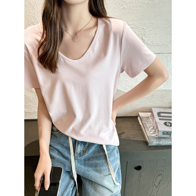 カットソー ゆるシルエット 涼しげVネックカットソー