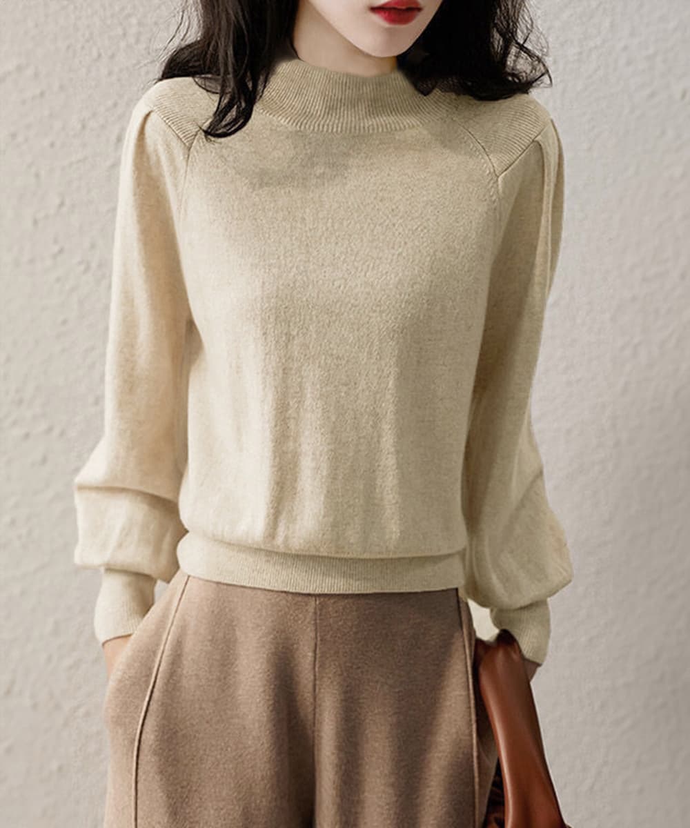 カットソー ハイネックニットトップス レディース 秋冬