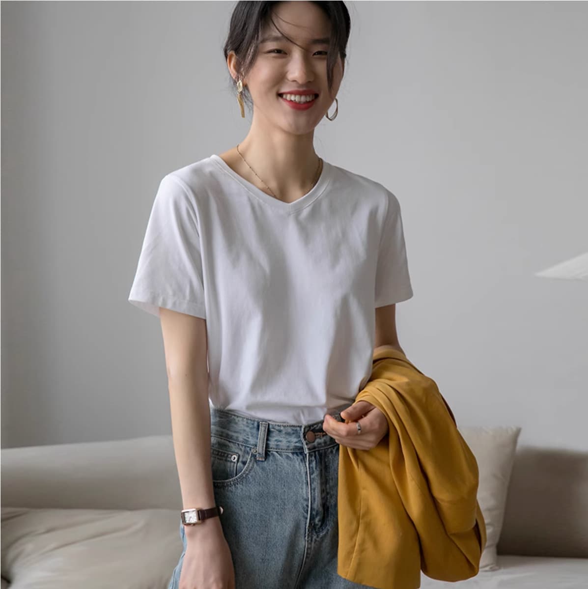 カットソー シンプル美シルエット 定番Vネック