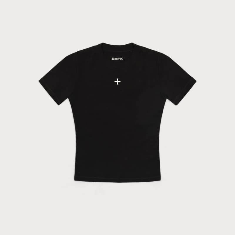 カットソー シンプル胸元マークショート丈カットソー