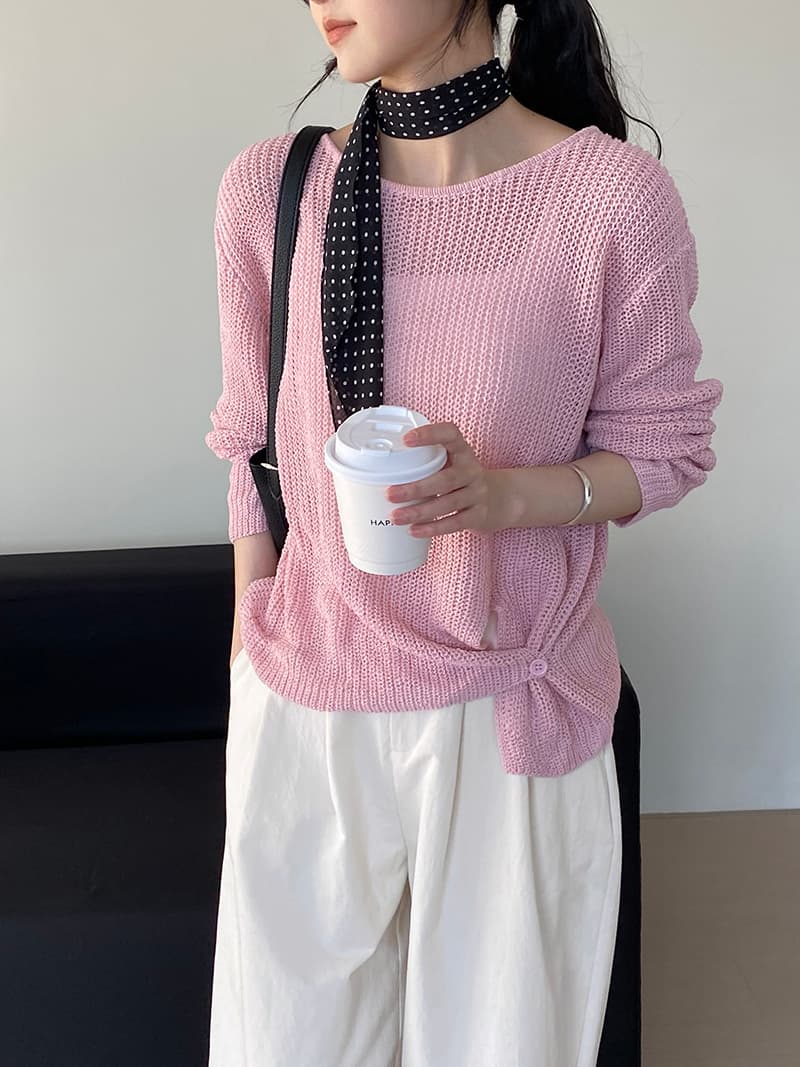 カットソー 裾結びニット長袖プルオーバー