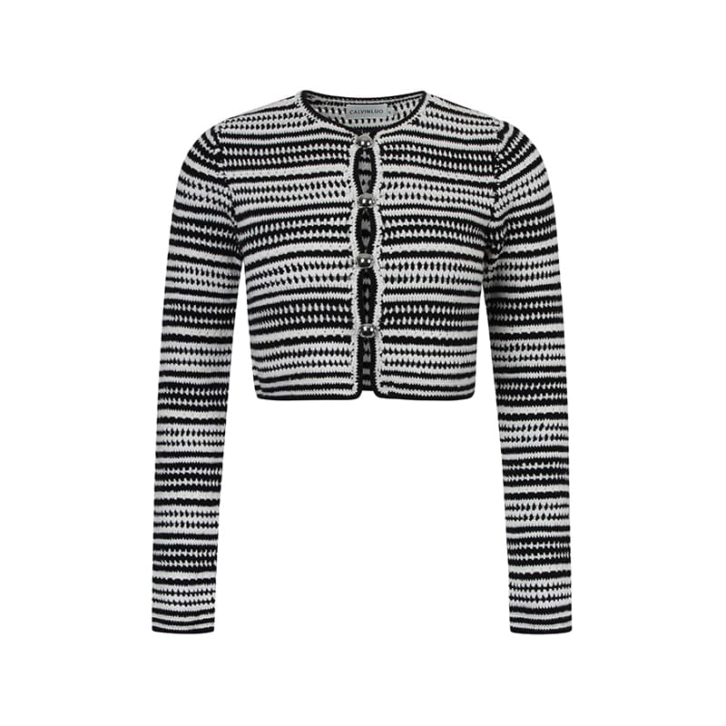 カットソー 模様編みショート丈カーディガン