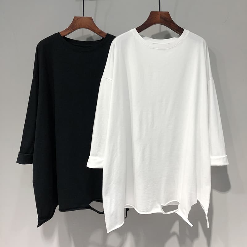 カットソー シンプルゆったり裾デザイン長袖
