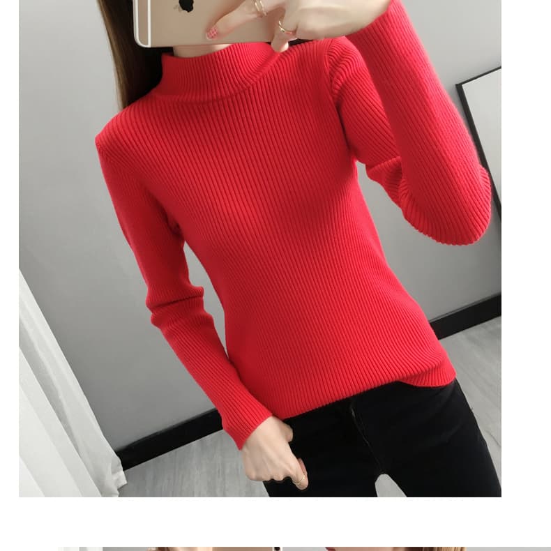 カットソー リブ編みハイネック長袖カットソー