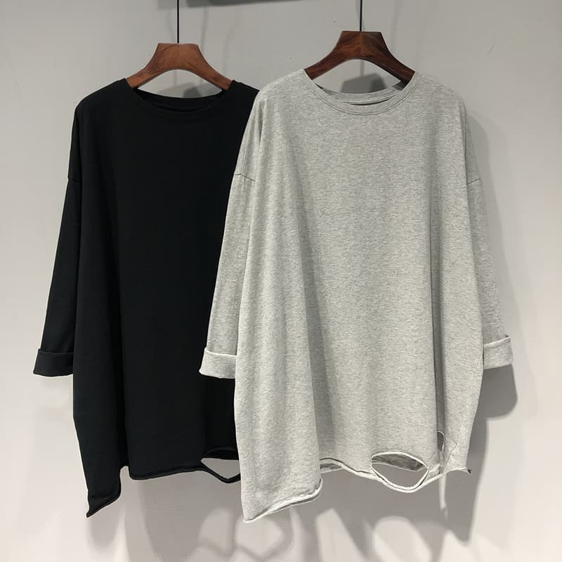 カットソー シンプルゆったり裾デザイン長袖