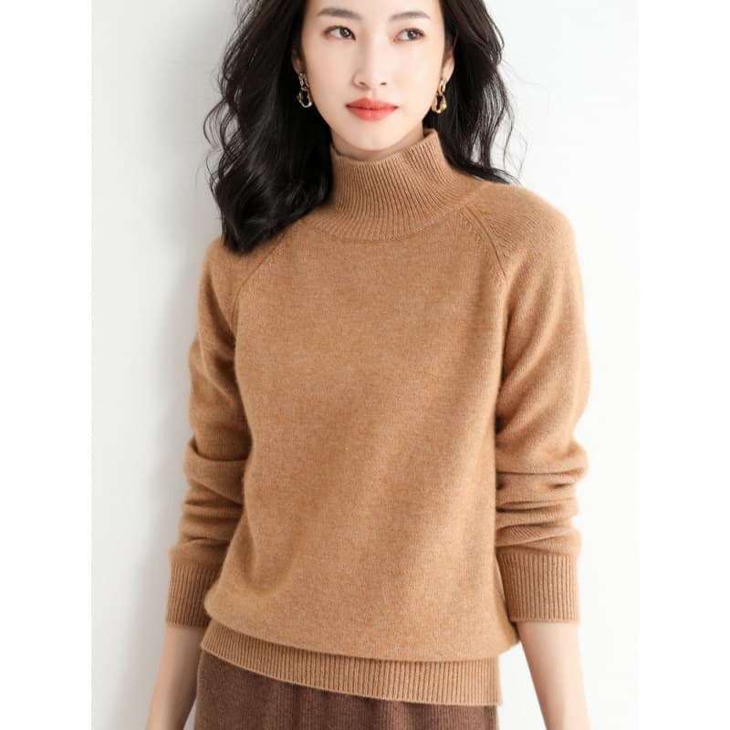 カットソー 上品な編み目が美しいハイネック長袖カットソー