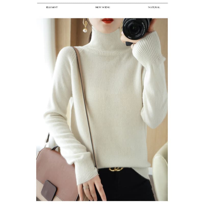 カットソー 上品な編み目が美しいハイネック長袖カットソー