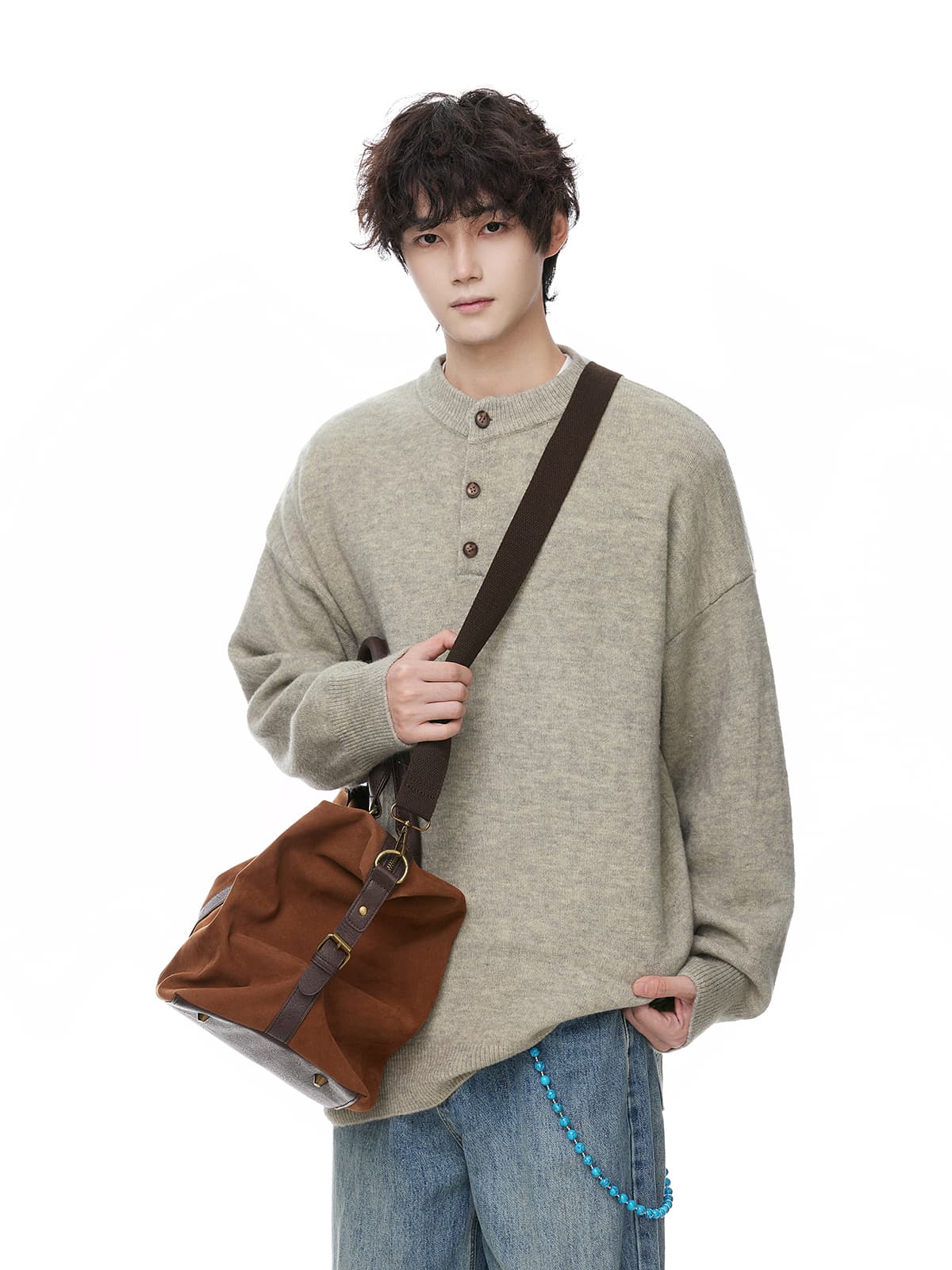  カットソー ヘンリーネック オーバーサイズ ニット