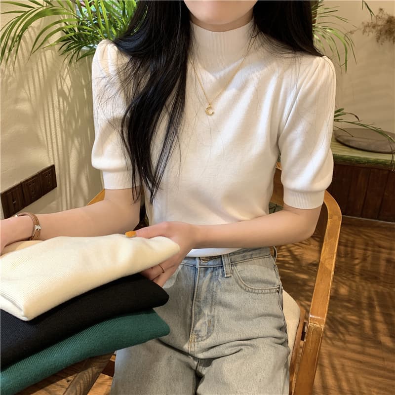 カットソー 優美パフスリーブハイネック