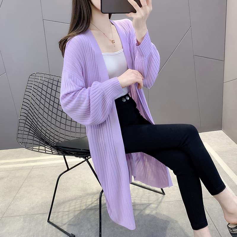 カットソー リブ編みゆったりロングカーディガン