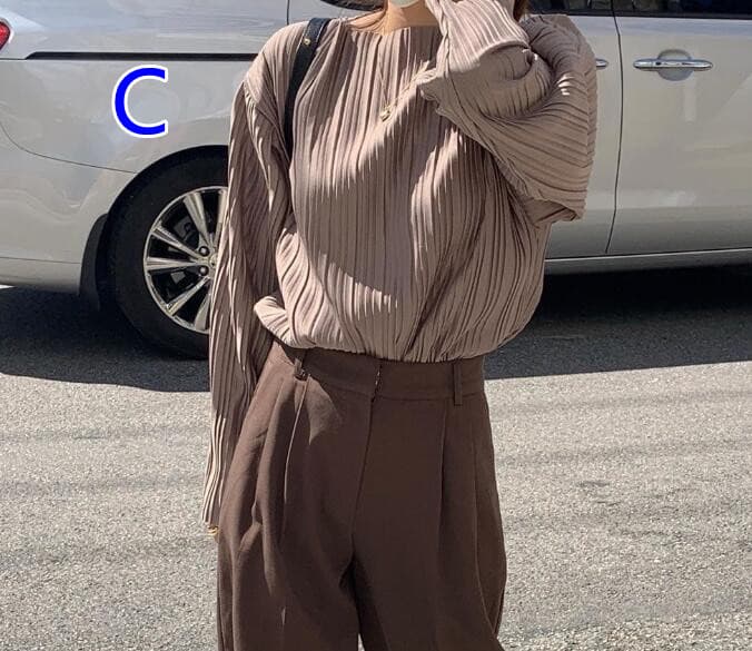 秋服 ボートネック プリーツ長袖カットソー レディース