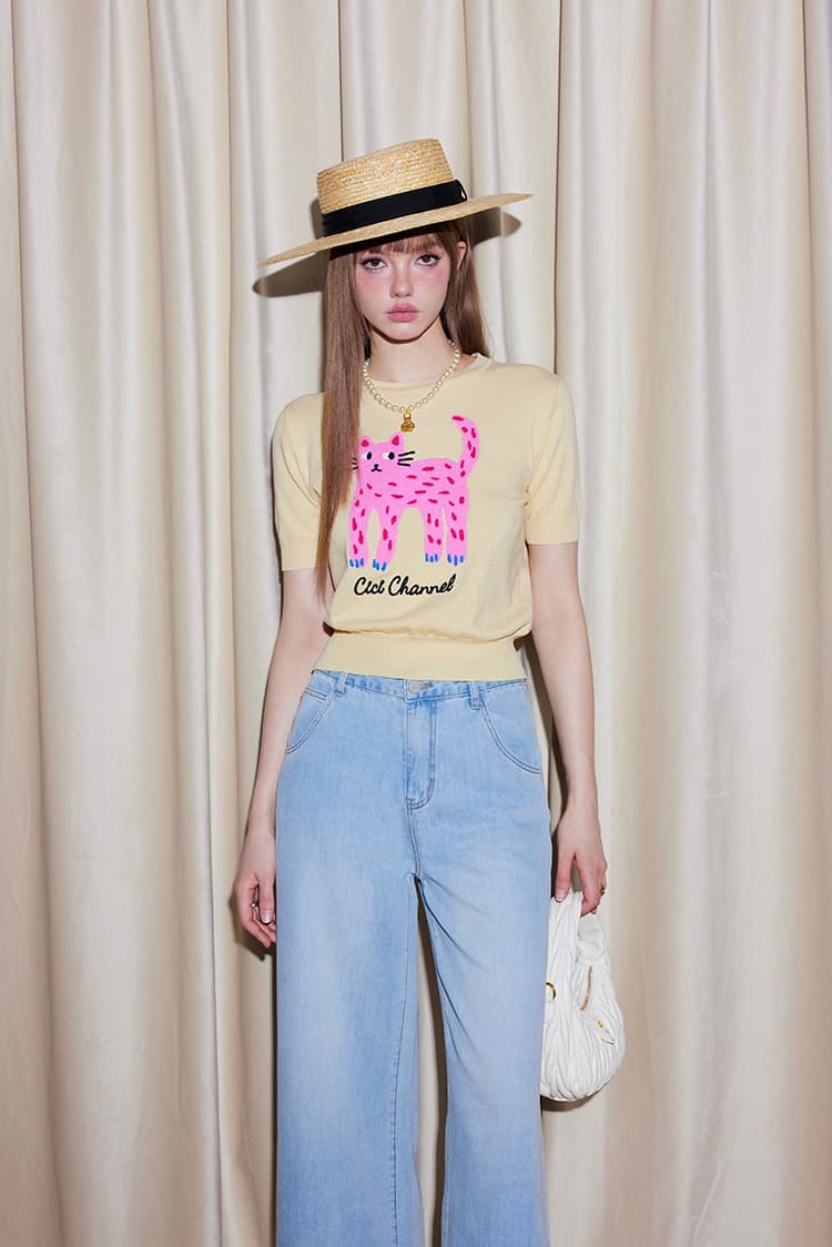 カットソー ねこ図柄ゆるふわ半袖Tシャツ