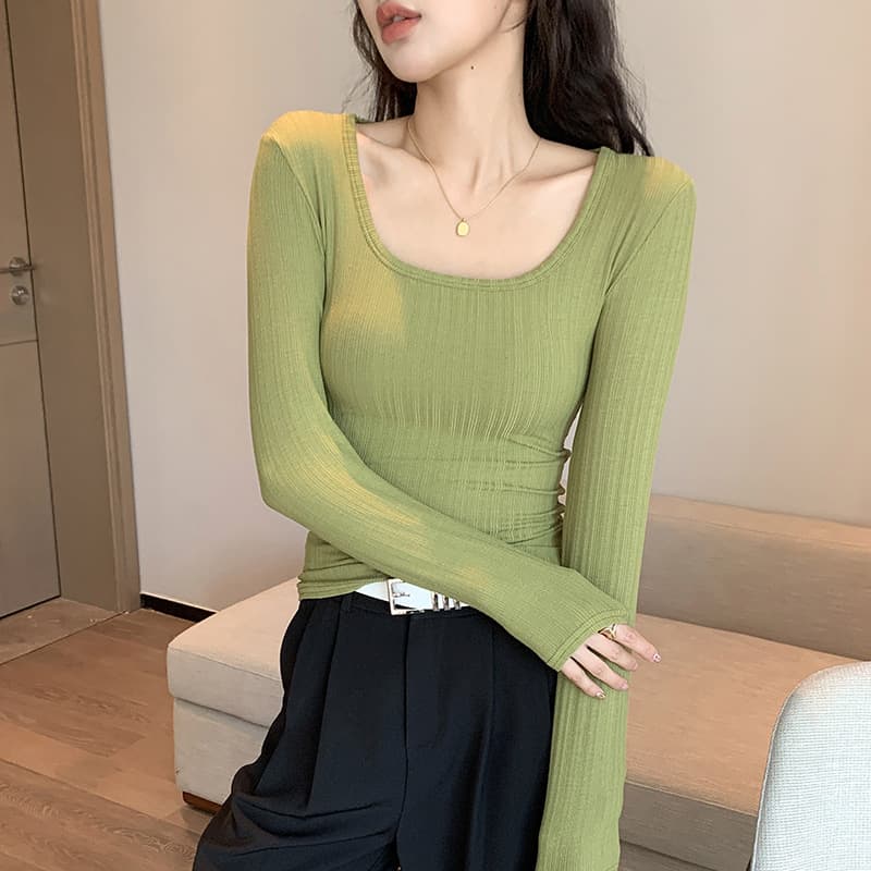 カットソー 優美スクエアネックリブカットソー