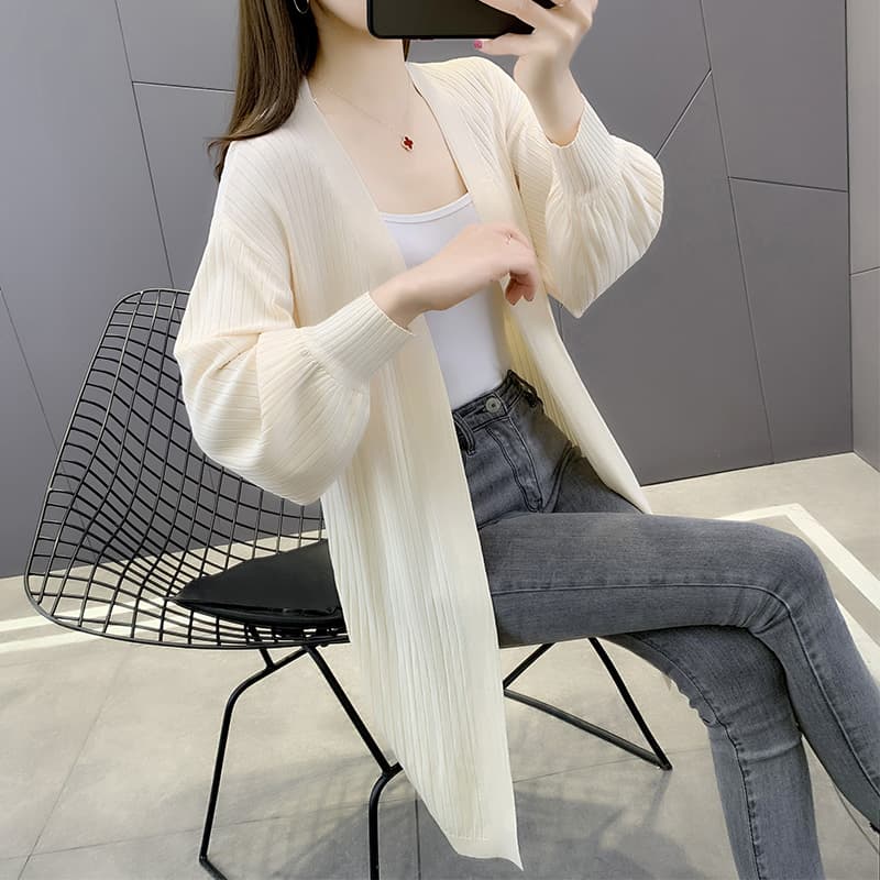 カットソー リブ編みゆったりロングカーディガン