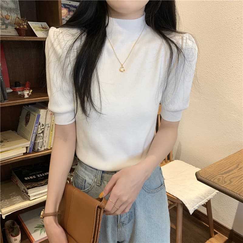 カットソー 優美パフスリーブハイネック