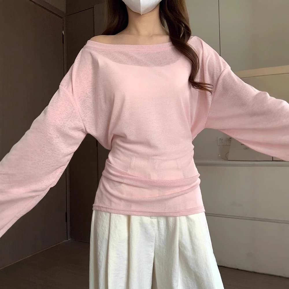 カットソー 肩魅せゆったりボートネックカットソー